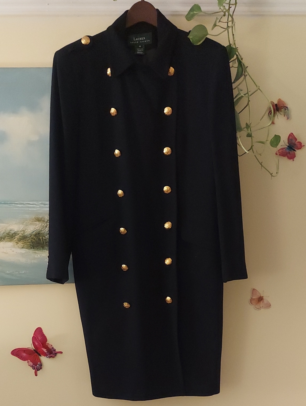 Vintage Lauren Ralph Lauren Navy Double-Breasted Naval Officer Style Coat